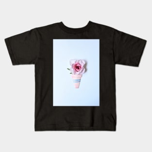 Printed Paper Quilling Art. Paper Rose Pot. Botanical art Kids T-Shirt